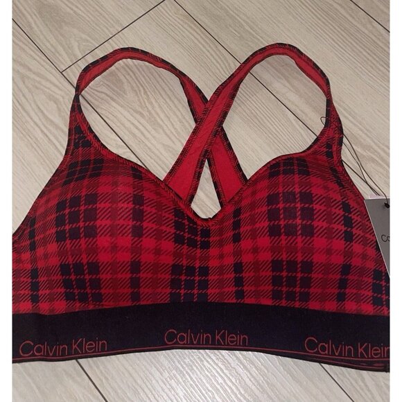 Calvin Klein QF7781 Modern Cotton Holiday Bralette Bra WF Womens L Large Plaid - Picture 3 of 6